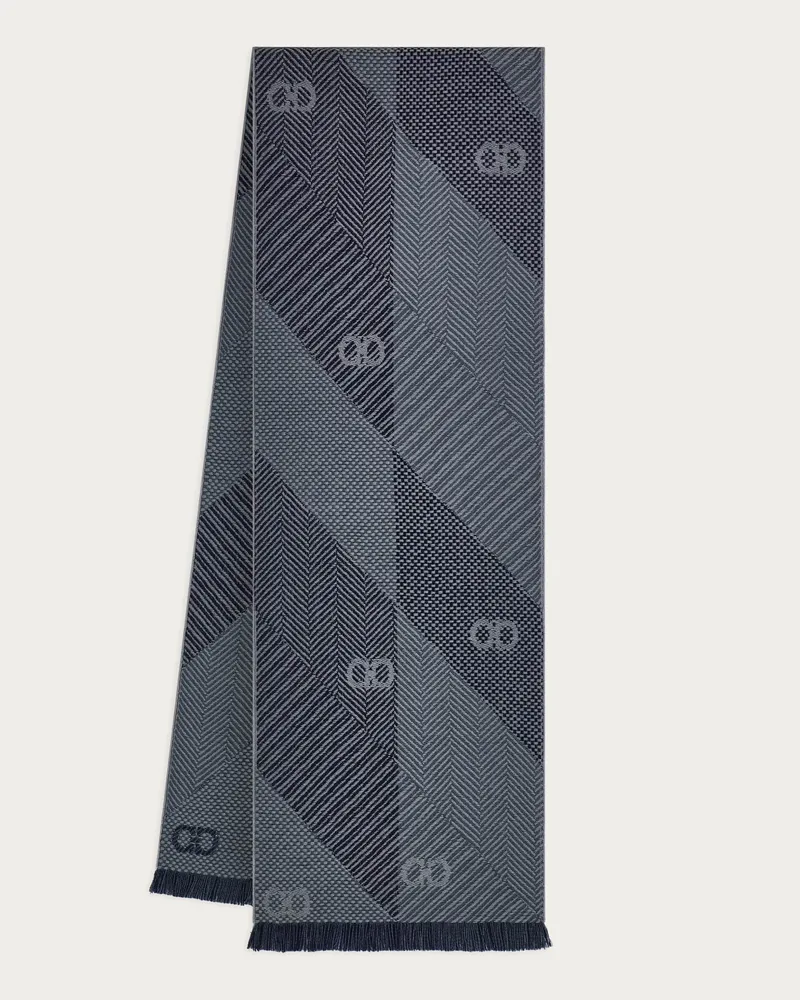 Ferragamo Herren Wollschal mit Chevron-Motiv Blau Blau