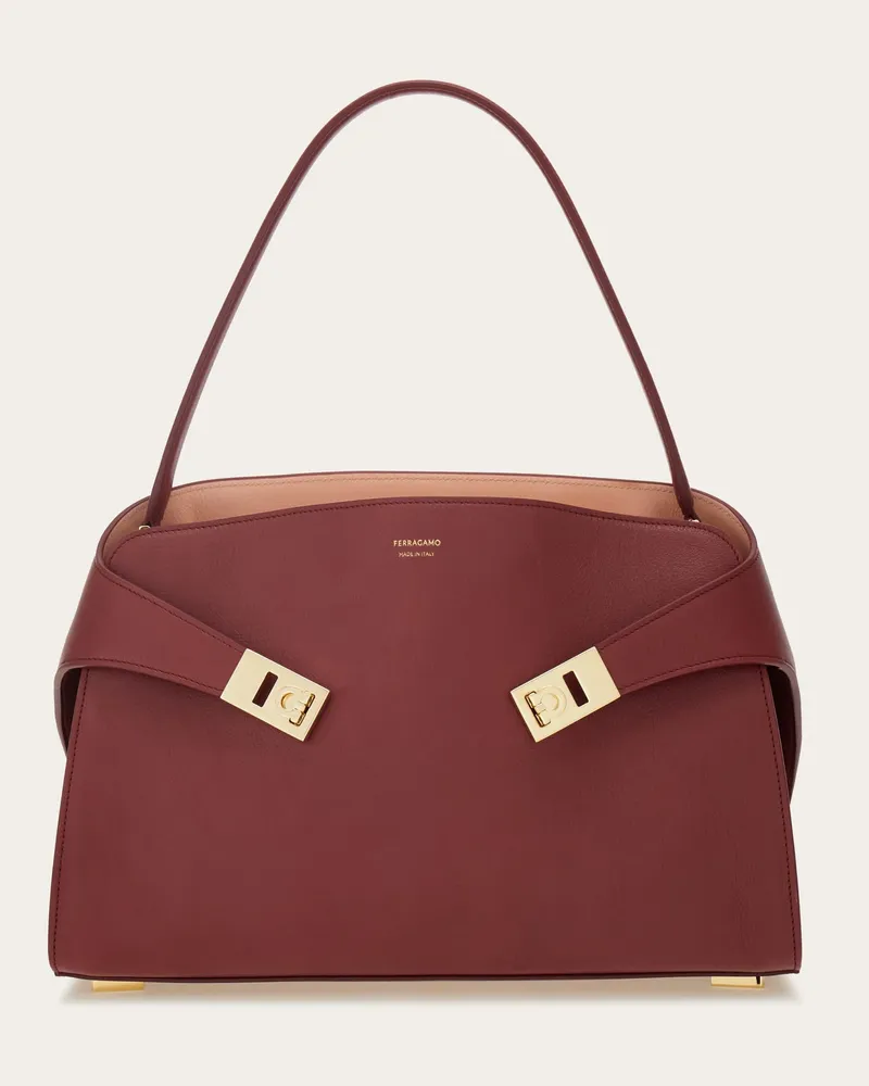 Ferragamo Damen Zweifarbige Schultertasche Hug Soft (M) Rot Rot