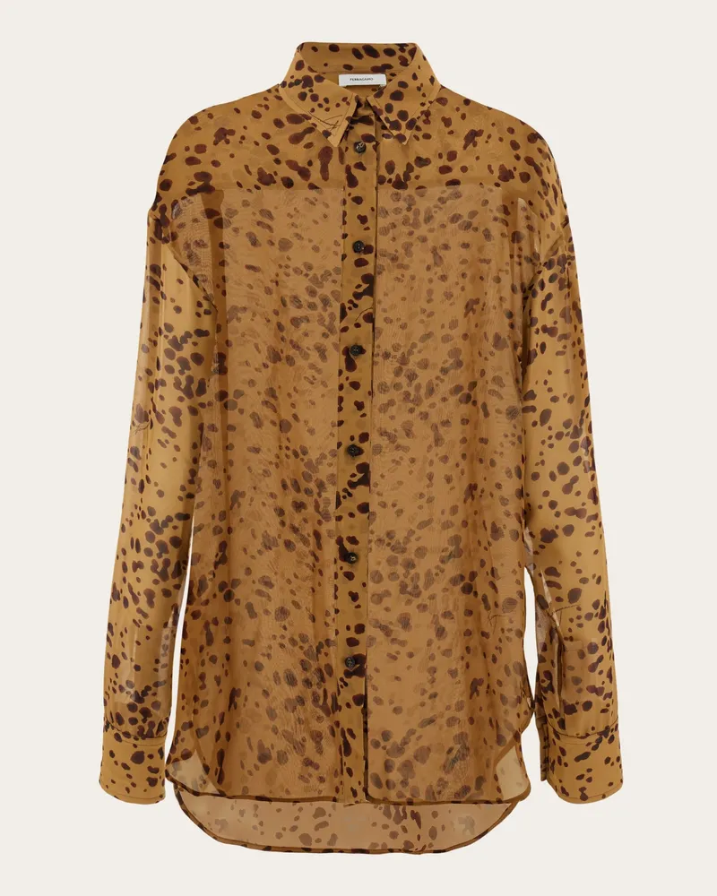 Ferragamo Damen Bluse aus Georgette mit Orchid-Print Braun Braun