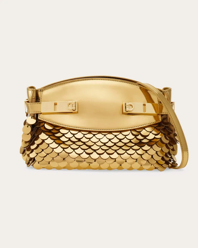 Ferragamo Damen Hug Umhängetasche Soft mit Pailletten (XS) Gold Gold