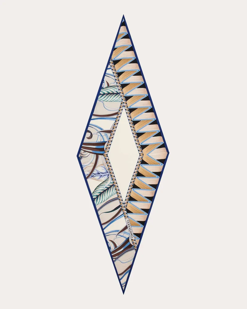 Ferragamo Damen Bandeau-Tuch in Rautenform mit Blumen und Schmetterlinge-Print Blau Blau