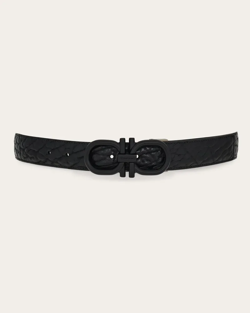 Ferragamo Herren Verstellbarer Gancini Wendegürtel Schwarz Schwarz