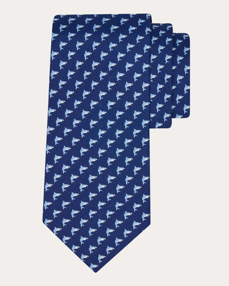 Ferragamo Herren Seidenkrawatte mit Shark-Print Blau Blau