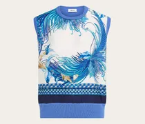 Damen Stricktop mit Federschau-Print Blau