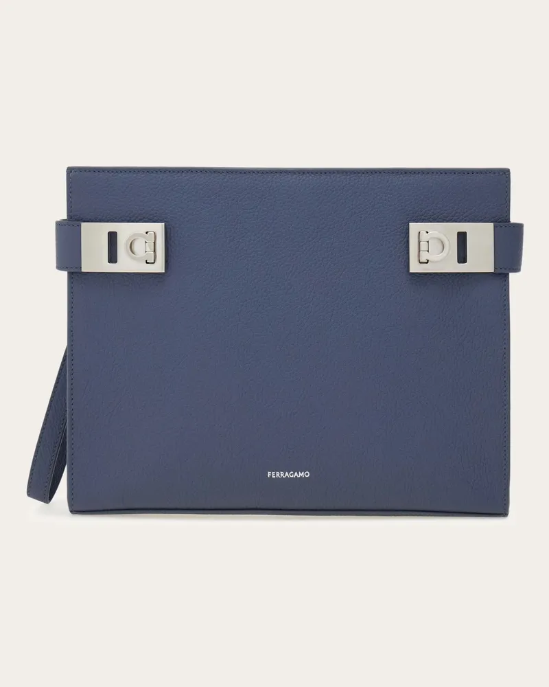 Ferragamo Herren Pouch mit Gancini-Schnallen Blau Blau