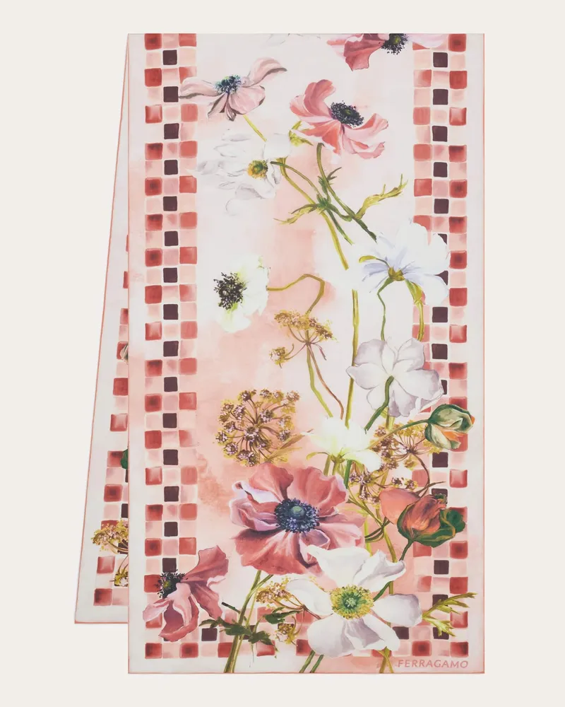 Ferragamo Damen Seidenschal mit Blüten-Print Rosa Rosa