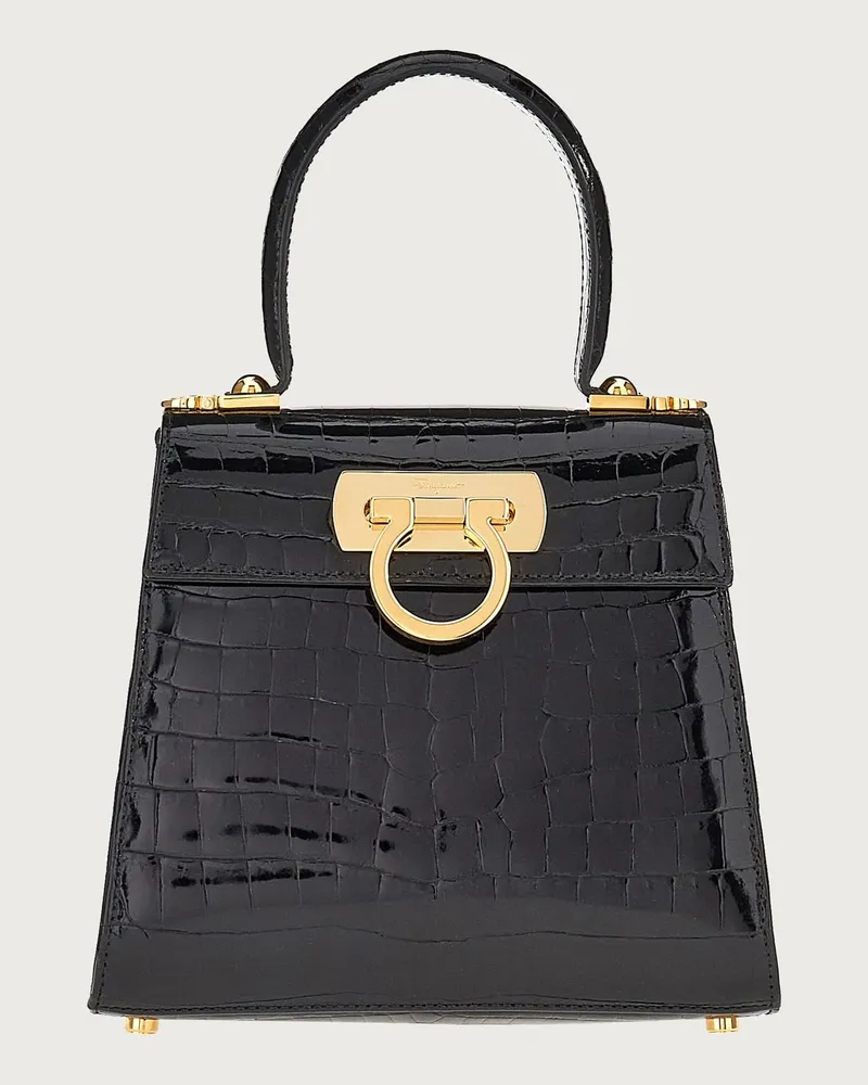 Ferragamo Damen Iconic Top Handle (S) Schwarz Schwarz