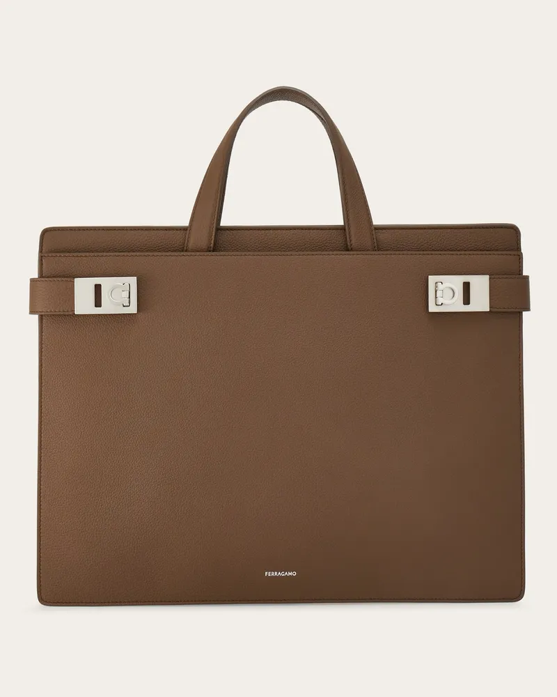 Ferragamo Herren Aktentasche mit Gancini-Schnallen (S) Braun Braun
