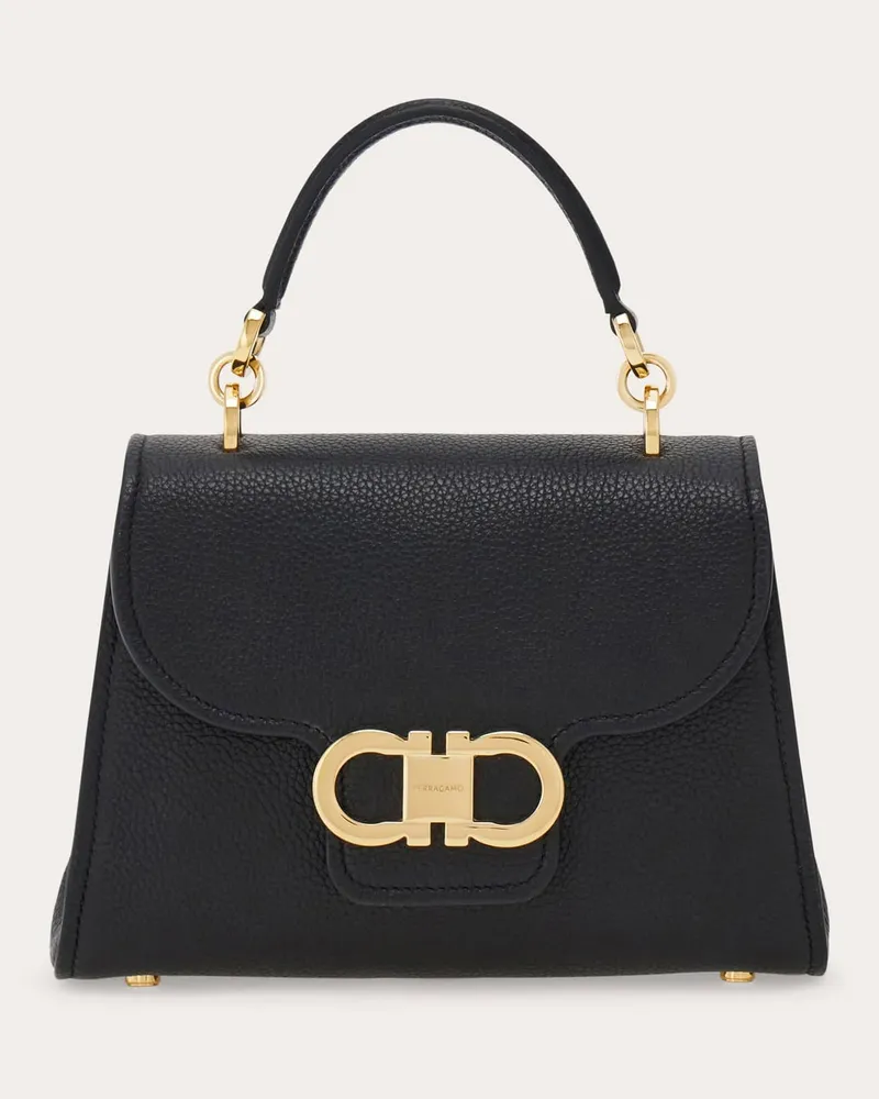 Ferragamo Damen Doppel-Gancini Henkeltasche (XS) Schwarz Schwarz