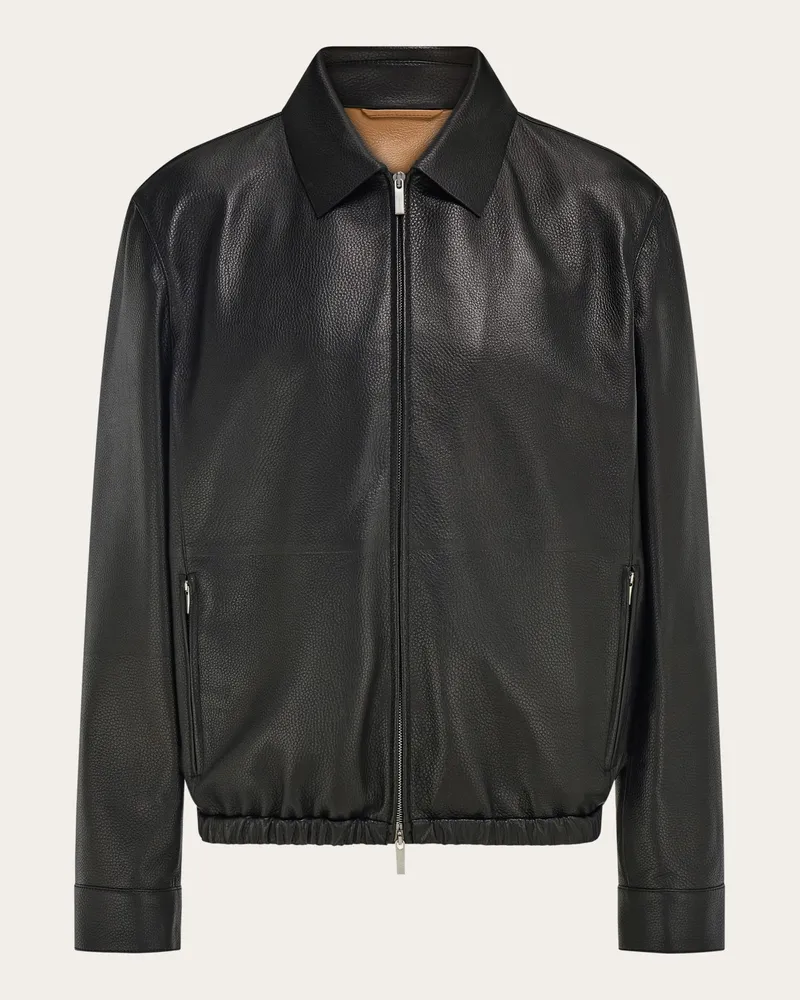 Ferragamo Herren Blouson aus Hirschleder Schwarz Schwarz