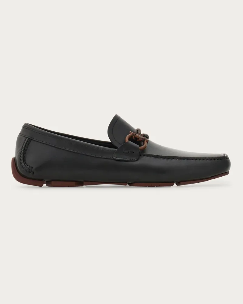 Ferragamo Herren Driver-Mokassin mit Gancini-Ornament Schwarz Größe 5 Schwarz