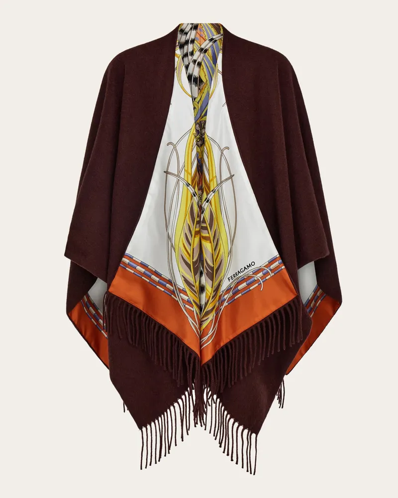 Ferragamo Damen Wende-Cape mit Rooster-Print Braun Braun