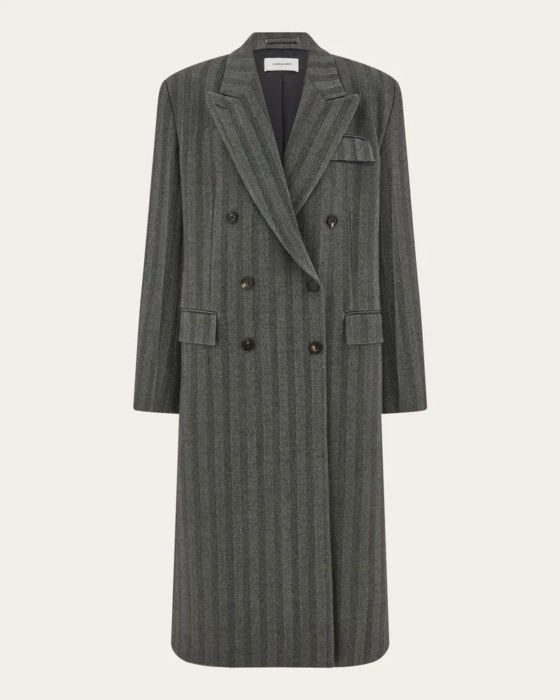 Ferragamo Damen Oversize-Mantel aus Chevron Schwarz Schwarz