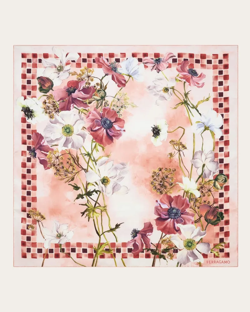 Ferragamo Damen Seidenhalstuch mit Blüten-Print Rosa Rosa