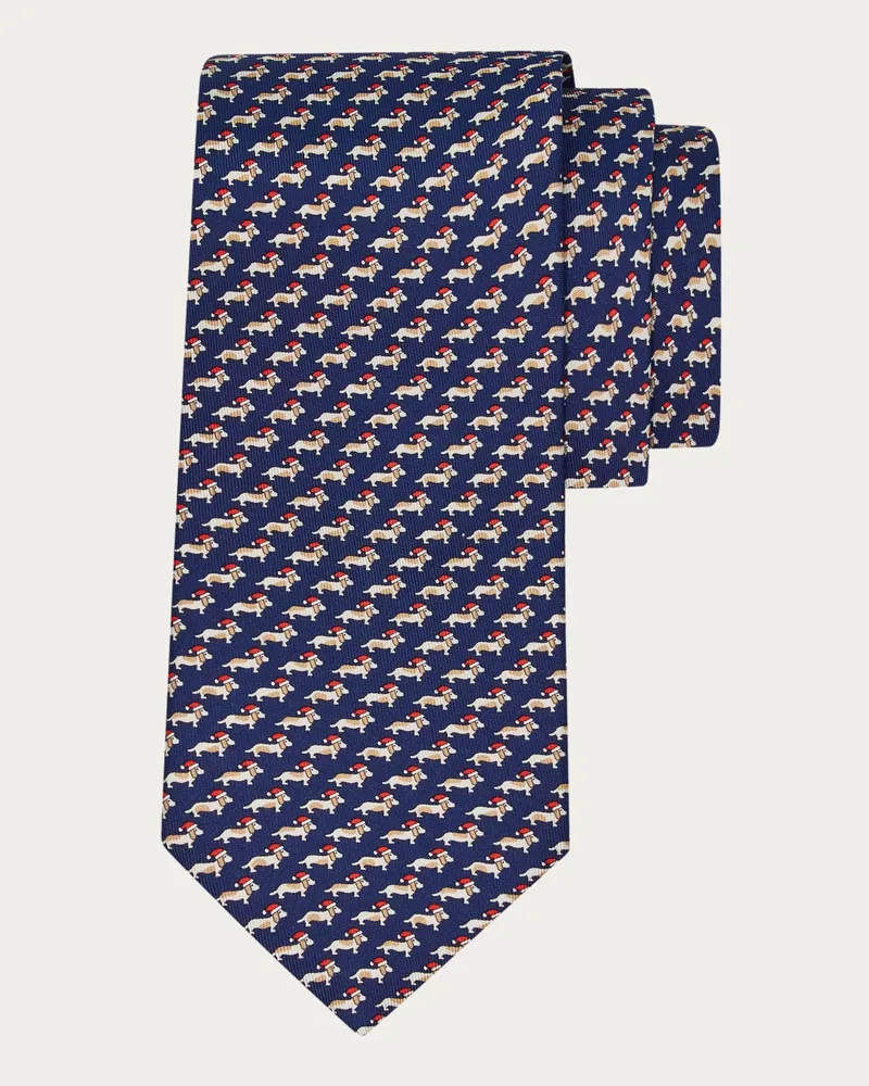 Ferragamo Herren Seidenkrawatte mit Dackel-Print Blau Blau