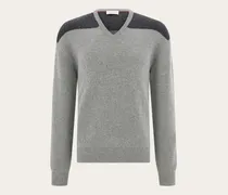 Herren Zweifarbiger Pullover mit V-Ausschnitt Grau