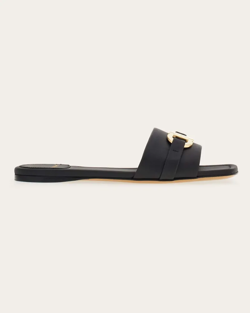 Ferragamo Damen Flacher Slide mit Gancini Schwarz Größe 5 Schwarz