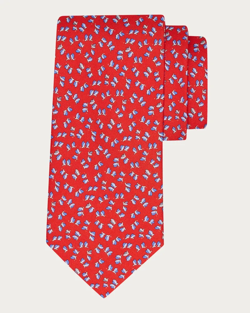 Ferragamo Herren Seidenkrawatte mit Libellen‑Print Rot Rot