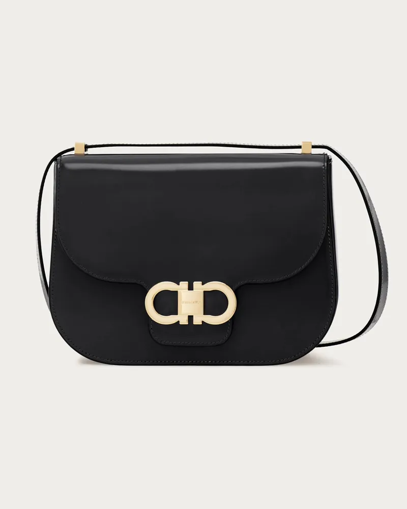 Ferragamo Damen Umhängetasche Doppel-Gancini (XS) Schwarz Schwarz