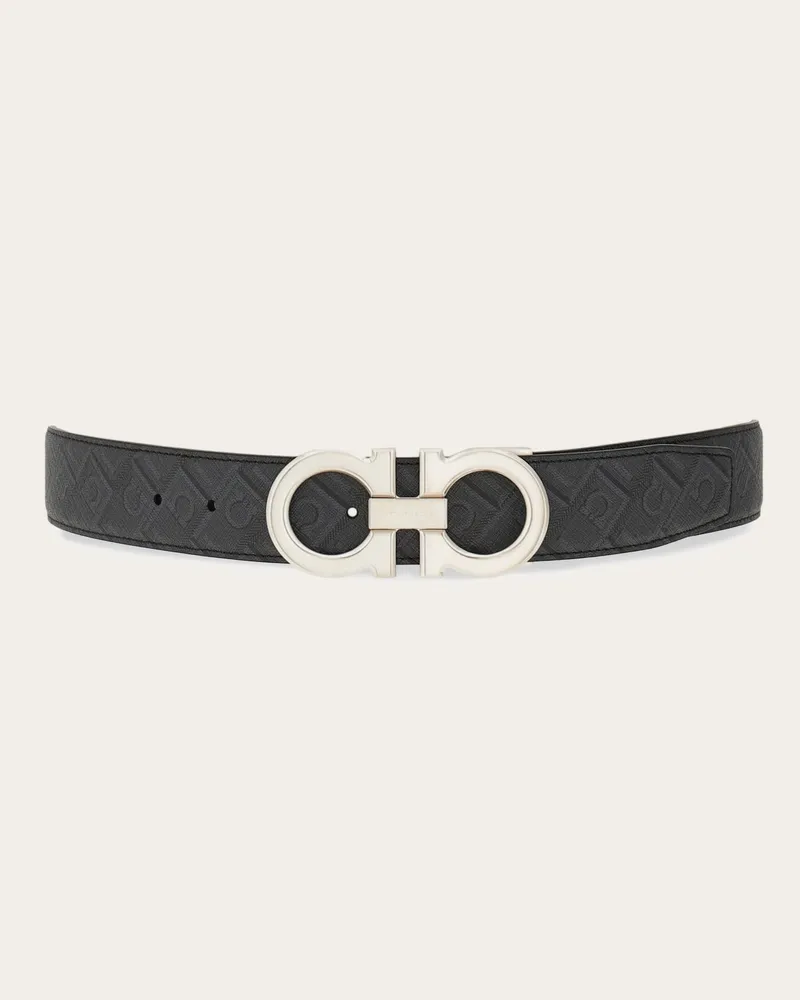 Ferragamo Herren Verstellbarer Gancini Wendegürtel Schwarz Schwarz
