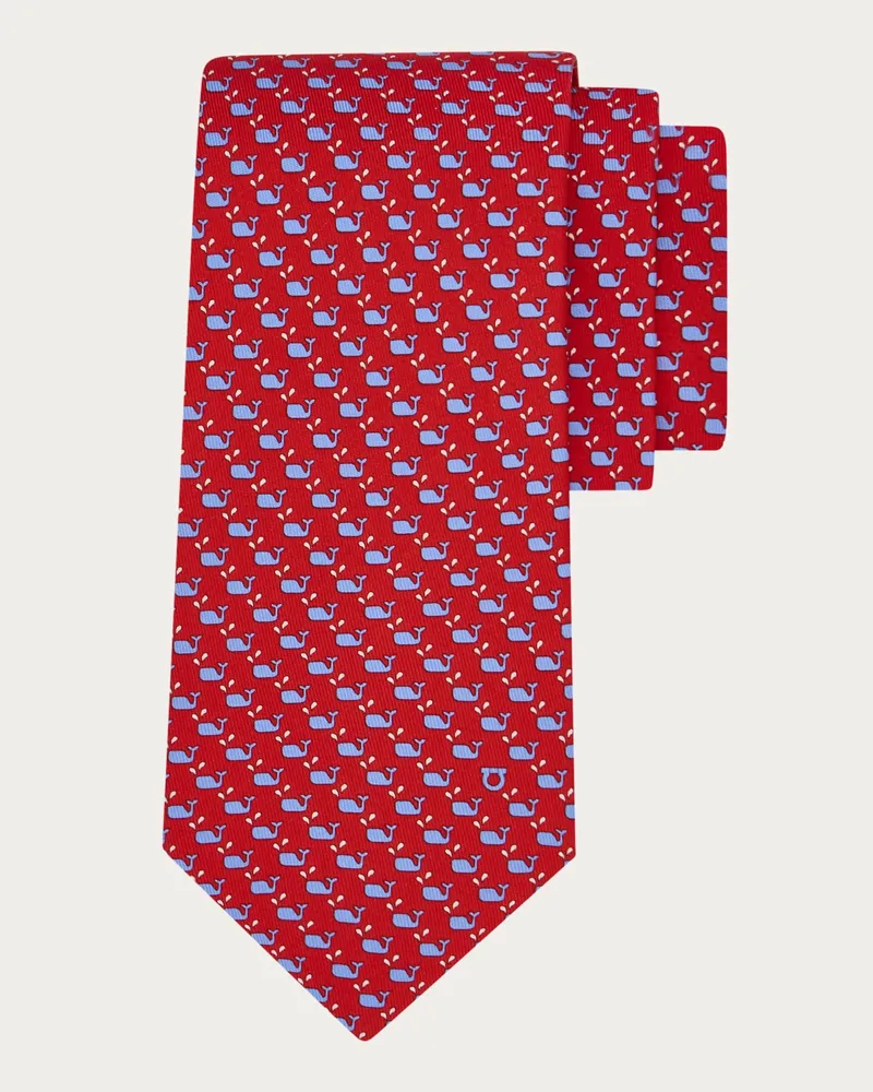 Ferragamo Herren Seidenkrawatte mit Wal-Print Rot Rot