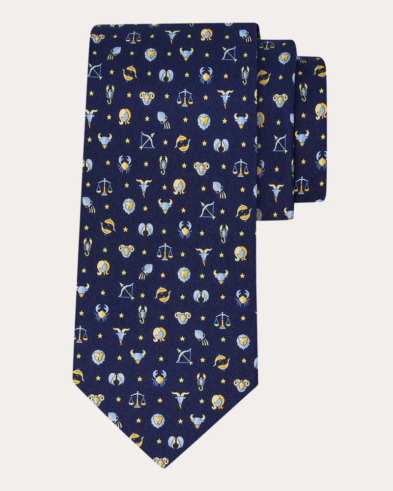 Ferragamo Herren Seidenkrawatte mit Horoskop-Print Blau Blau