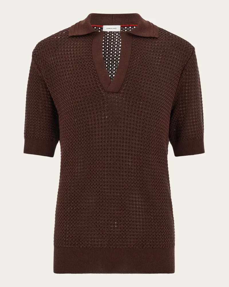Ferragamo Herren Kurzärmliges Strick-Polohemd Braun Braun