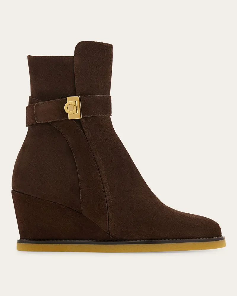 Ferragamo Damen Plateaustiefelette mit Hug-Schnalle Braun Größe 5 Braun