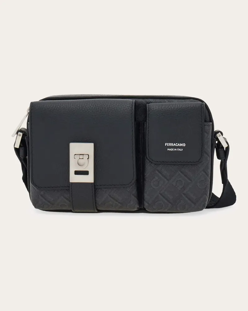 Ferragamo Herren Ferragamo Monogram Multipocket Umhängetasche Schwarz Schwarz