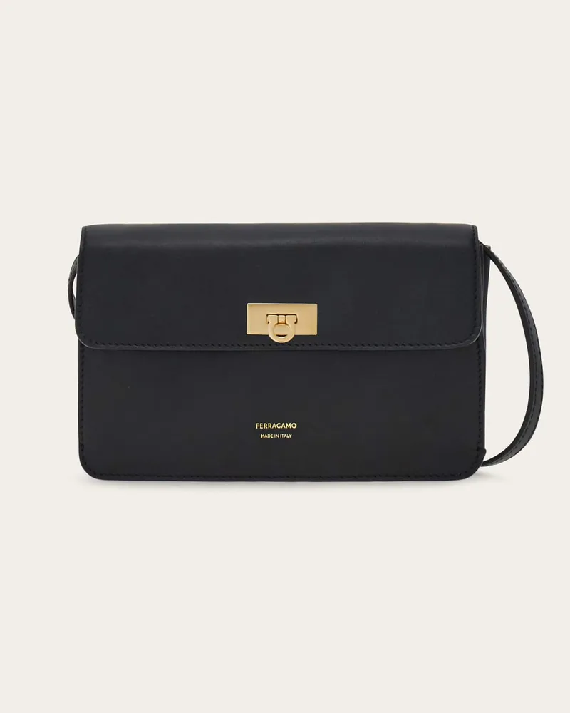 Ferragamo Damen Flache Gancini Minibag Schwarz Schwarz