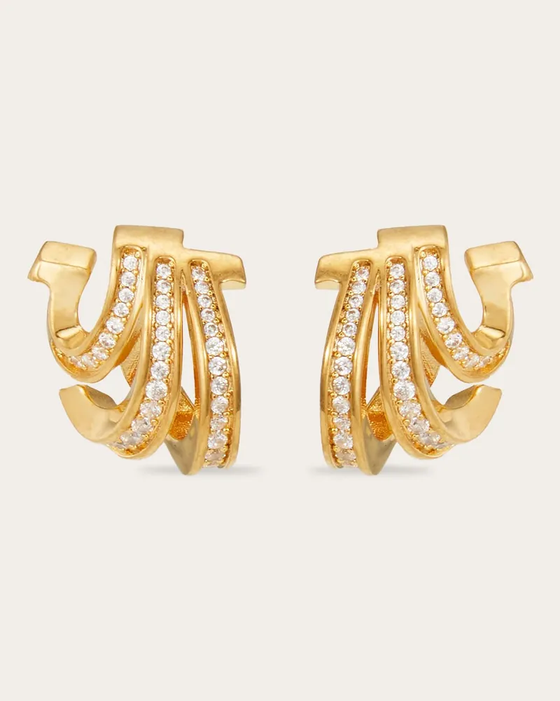 Ferragamo Damen Ohrringe mit Dreifach-Gancini-Motiv und Kristallen Gold Gold
