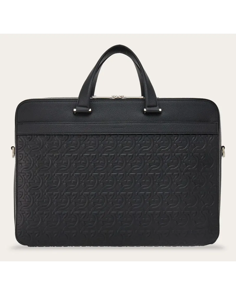 Ferragamo Herren Aktentasche mit Gancini-Prägung Schwarz Schwarz