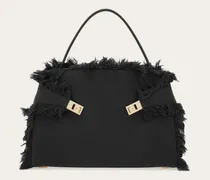 Damen Schultertasche Hug Soft mit Fransen (L) Schwarz