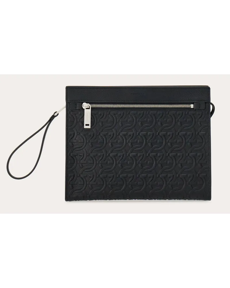 Ferragamo Herren Pouch mit Gancini-Prägung Schwarz Schwarz