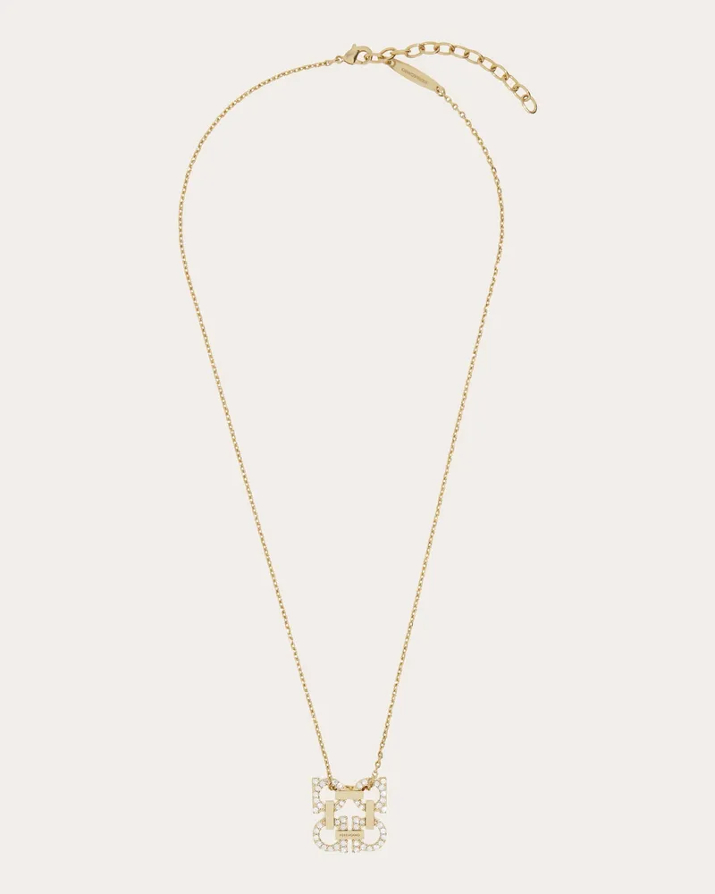 Ferragamo Damen Kette mit Four Gancini Anhänger mit Kristallen Gold Gold