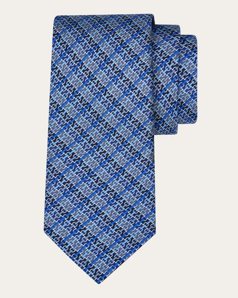 Ferragamo Herren Seidenkrawatte mit Gancini-Chain-Print Blau Blau