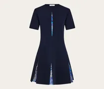 Damen Strickkleid mit Rooster-Print bedruckten Einsätzen Blau