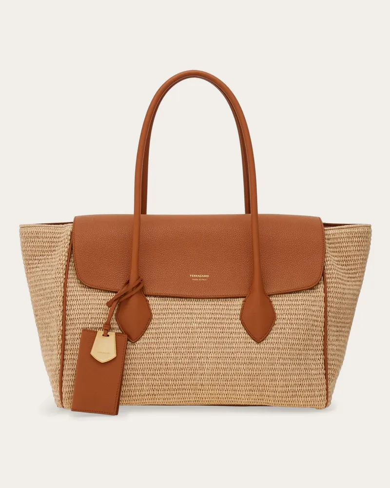 Ferragamo Damen Cabas East-West (L) Beige Braun