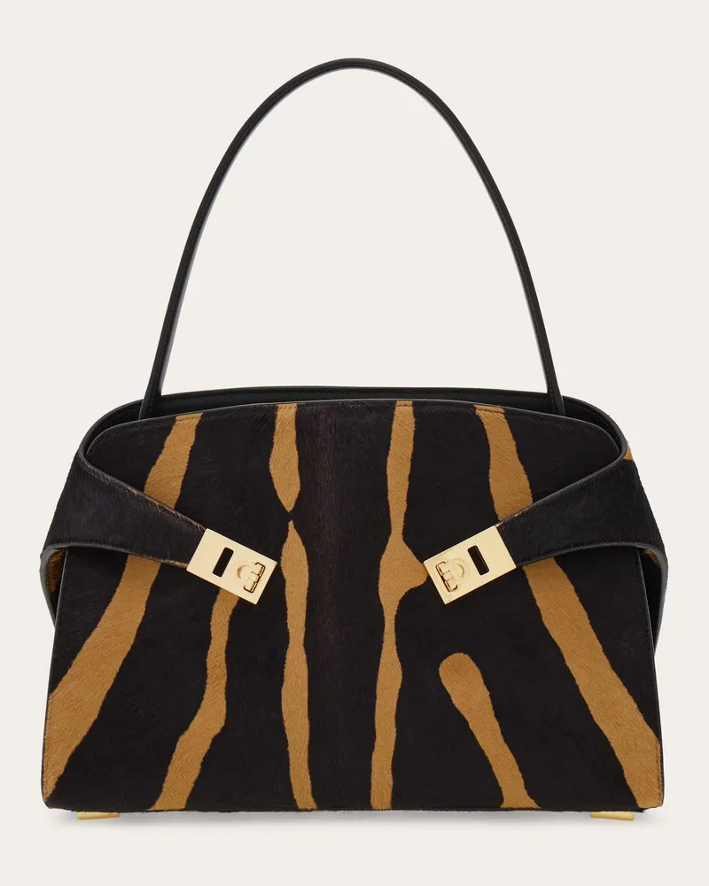 Ferragamo Damen Zweifarbige Schultertasche Hug Soft (M) Braun Braun