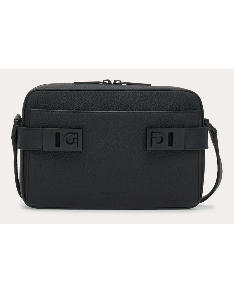 Ferragamo Herren East-West Umhängetasche mit Gancini-Schnallen Schwarz Schwarz