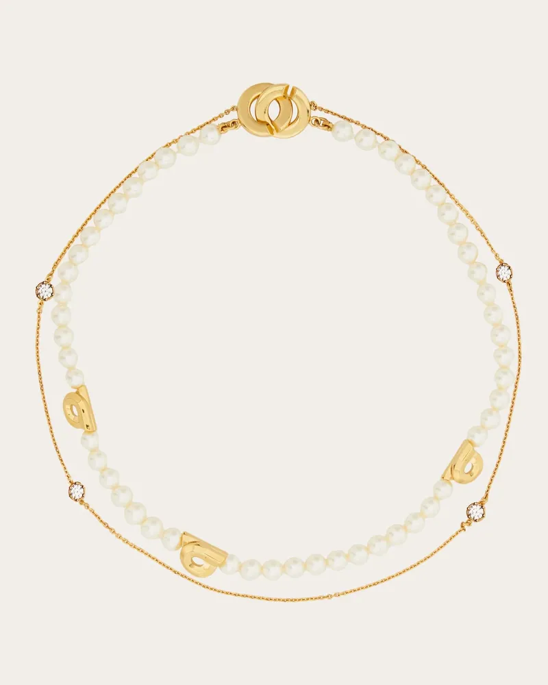 Ferragamo Damen Zweisträngige Halskette mit Perlen Gold Gold