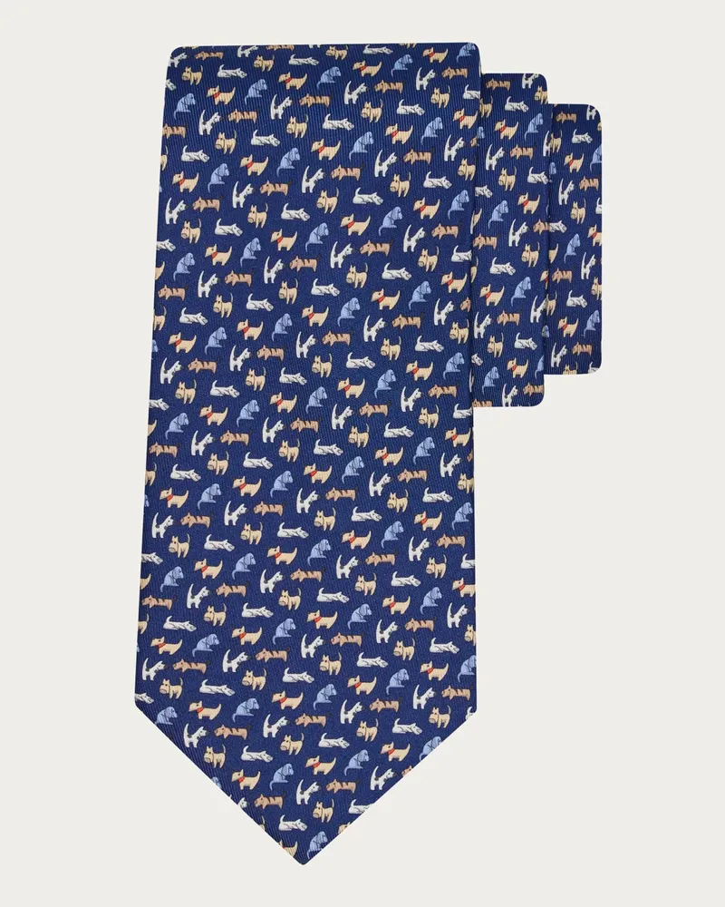 Ferragamo Herren Seidenkrawatte mit Dogs-Print Blau Blau
