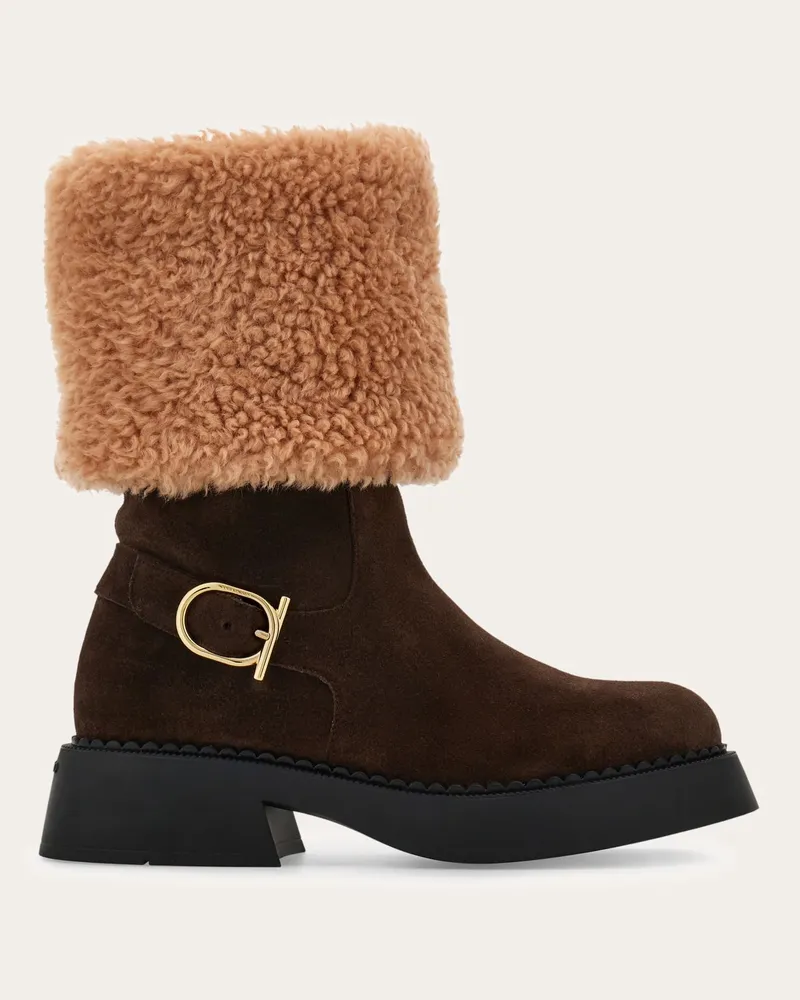 Ferragamo Damen Niedriger Stiefel Braun Größe 5 Braun