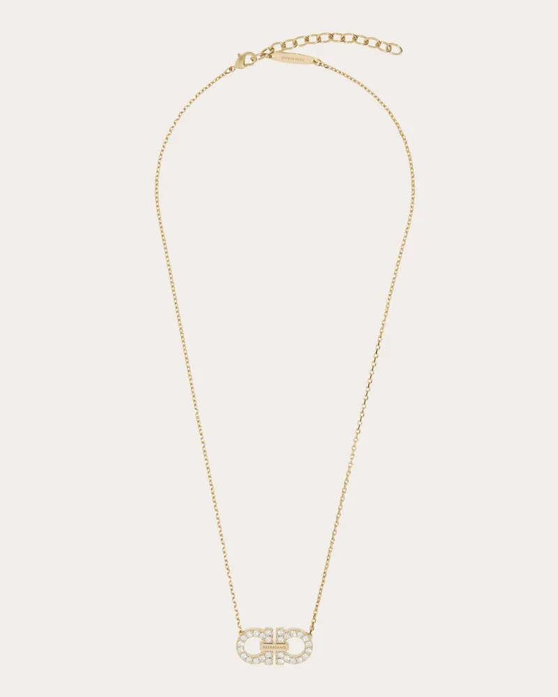 Ferragamo Damen Halskette mit Gancini-Anhänger und Kristallen Gold Gold