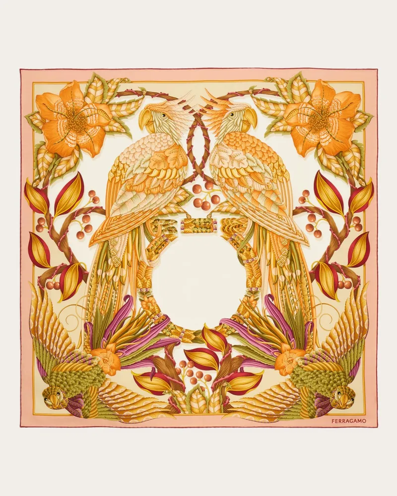 Ferragamo Damen Seidenhalstuch mit Parrots-Print Orange Orange