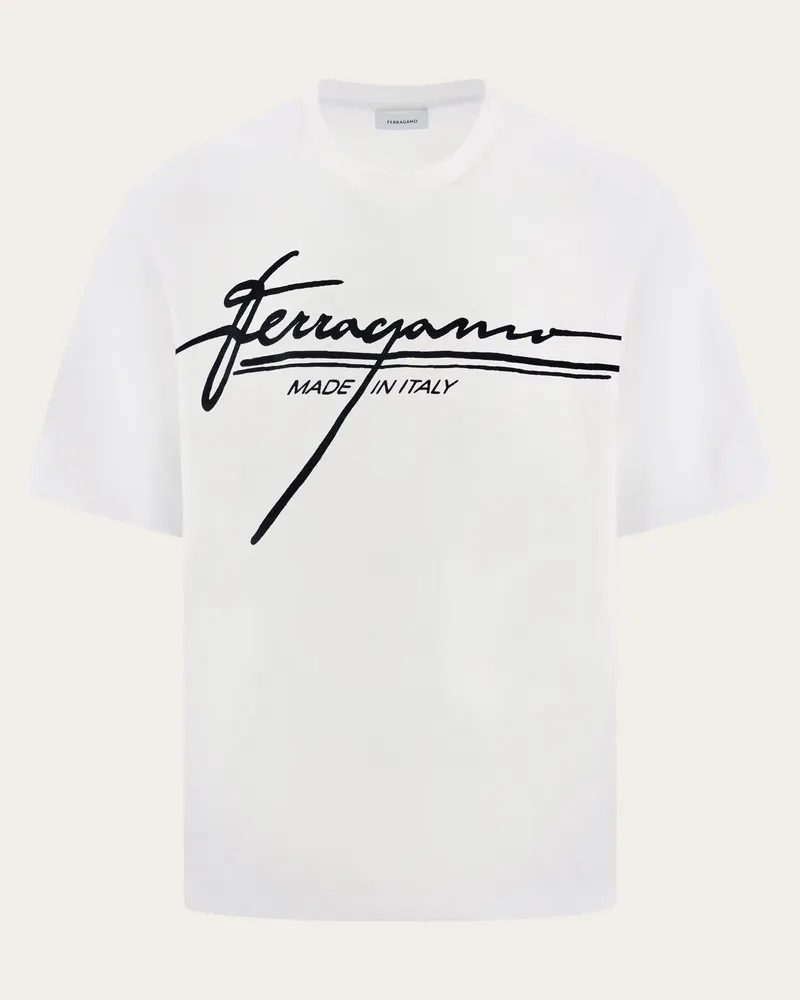 Ferragamo Herren T-Shirt mit Signatur Weiß Weiß
