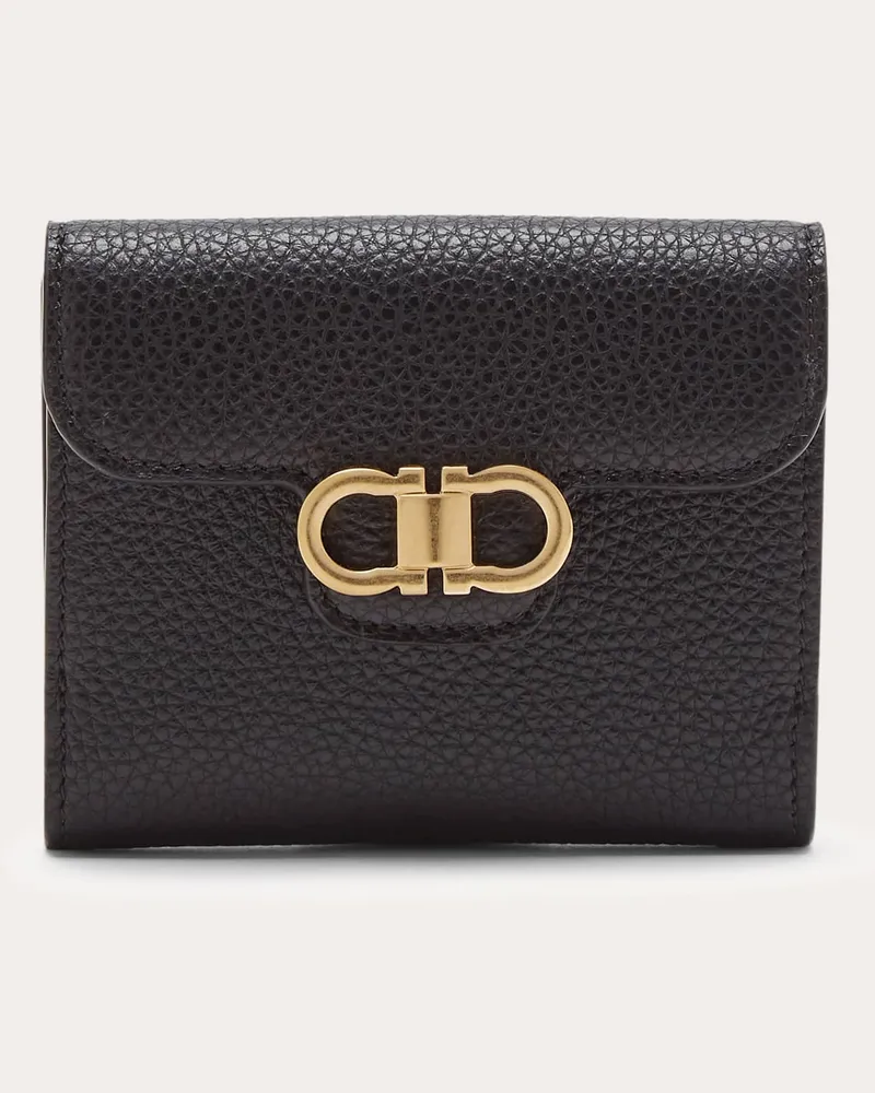 Ferragamo Damen Gancini Portemonnaie Schwarz Schwarz