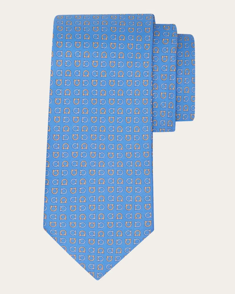 Ferragamo Herren Seidenkrawatte mit Gancini-Print Blau Blau