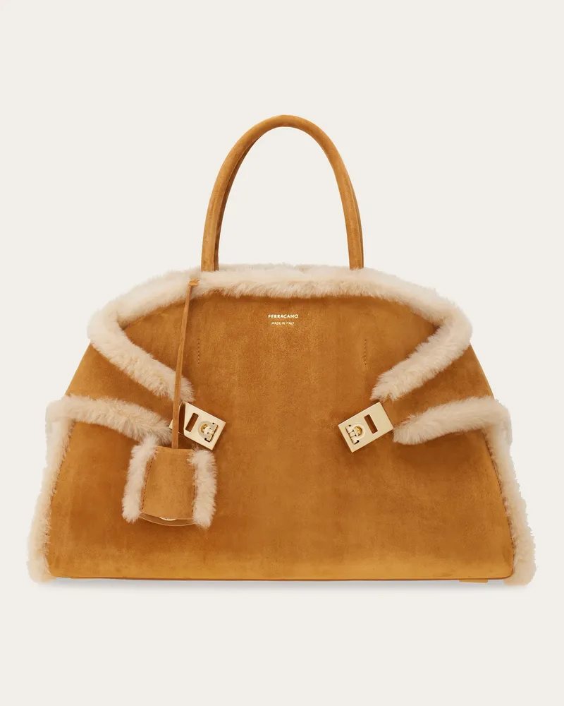 Ferragamo Damen Hug Handtasche (L) Beige Braun
