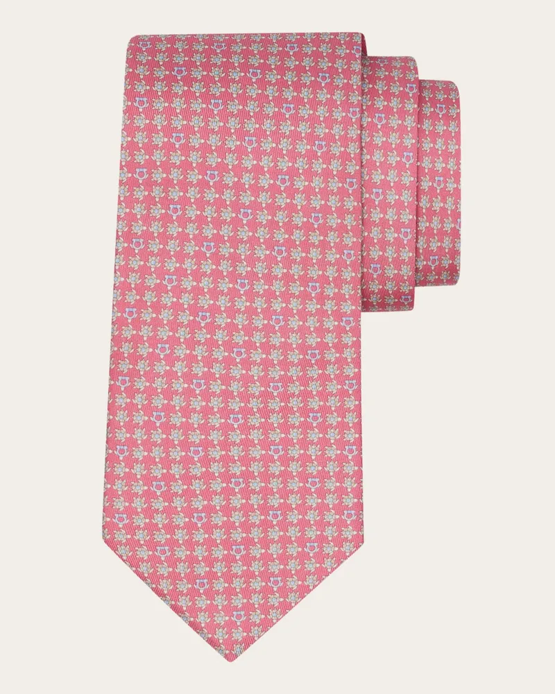 Ferragamo Herren Seidenkrawatte mit Schildkröten-Print Rosa Rosa